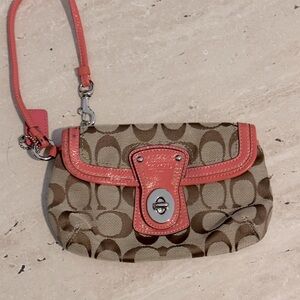 Coach Brown and Pink Monogram Wristlet